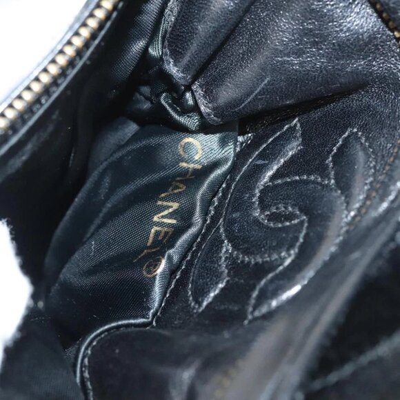 CHANEL Bag Arm Pillow Cushion Velor Pouch Black Gold CC Auth - Picture 14 of 16